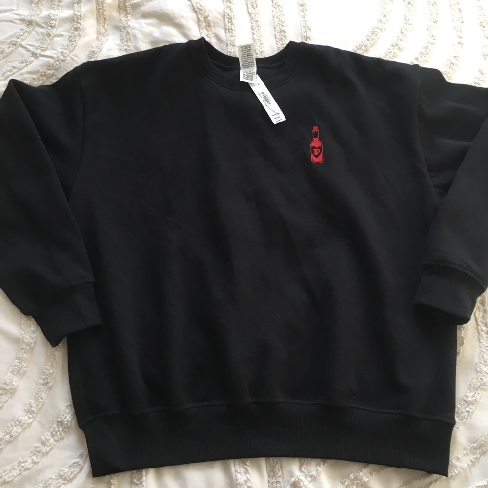 Men's Black Crewneck Sweater with Red Bottle Logo